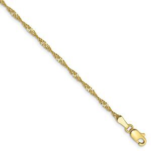 1.7mm, 10k Yellow Gold, Singapore Chain Bracelet, 7 Inch